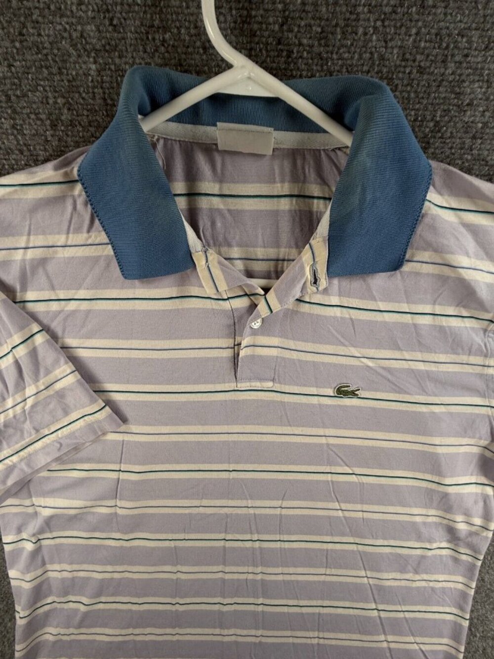 Lacoste Polo Shirt Men Croc Logo Short Sleeve Cotton Striped Lavender Size 6